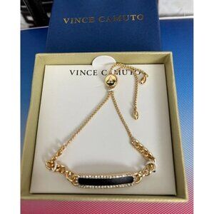 Vince Camuto Gold-Tone Mixed Chains Black & Crystal Pave Sliding Bracelet